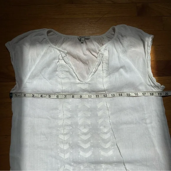 Madewell Cream Geometric Embroidered Short Sleeve Blouse‎ With Tie Tassels Small - Picture 5 of 7